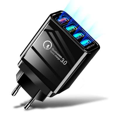 Home Office Converter LED QC 3.0 DC Quick 4 USB Safe Charging Fast Adapter